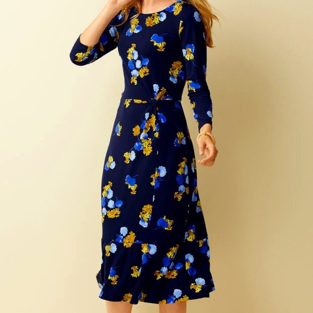 NWT Talbots Navy Multicolored Floral  3/4 Sleeve MIDI Dress Size 10P MSRP $110 - Picture 2 of 8